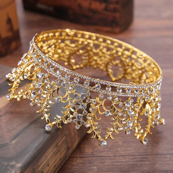 Vintage Pulm Ring Crown Rhinestone Crystal Tiara Prom Queen Gold Crown Juuksed Tarvikud Pruudi Pulmas Peakatet Tarvikud