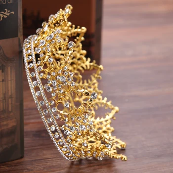 Vintage Pulm Ring Crown Rhinestone Crystal Tiara Prom Queen Gold Crown Juuksed Tarvikud Pruudi Pulmas Peakatet Tarvikud
