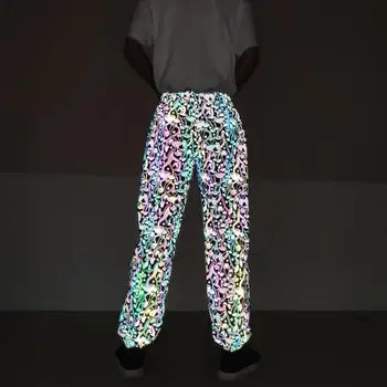 Värvikas peegeldav seened meeste püksid, hip-hop, street dance öö joggers sweatpants mens peegeldab valgust püksid pluss suurus 3XL