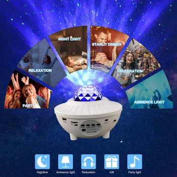 Värvikas Tähistaevast Projektor NightLight Blueteeth USB hääljuhtimine Muusika Mängija, LED Öösel Tuled Laadimise Led Lamp Lapsed Kingitus