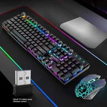 Värviline Valgustatud LED Taustavalgustusega T3 Wireless PC Vikerkaar Gaming Keyboard Mouse Set Keycaps Wireless Gaming Keyboard