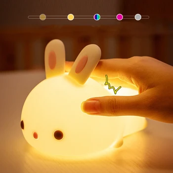 Värvilisi silikoon küülik kaasaskantav öö valguses pehme armas loom cartoon lapsed laadimine USB light magamistuba baby öö valguses