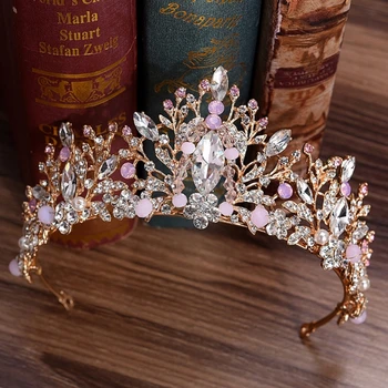 Võra Pruut Luksuslik Pulm Tiara Pruudi Naiste Roosa Rhinestone Printsess Peakatet