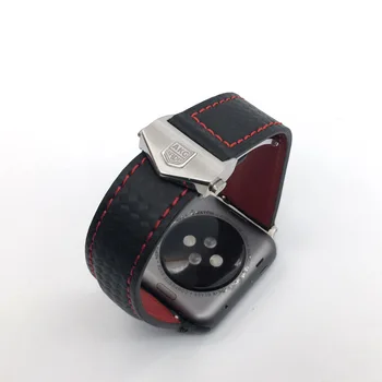 Watchband Apple Seeria 6 5 44mm Ehtne Nahk Bänd Carbon Fiber Stiilis Randmepaela Käevõru Apple iWatch Band 3 2 42mm
