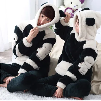 Winer Soe Cartoon Naine ja Mees Armastavad kawaii trükitud Loomade Sleepwear pidžaama tops+püksid sooja kodu riie komplekt M-XXL