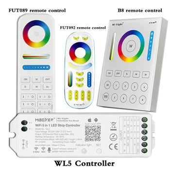 WL5 wifi 5 in 1 led riba, kontroller RGBW RGB+CCT led ribad;2.4 G HZ remote:FUT092,8 Tsooni FUT089,B8 Seinale paigaldatud Touch Panel