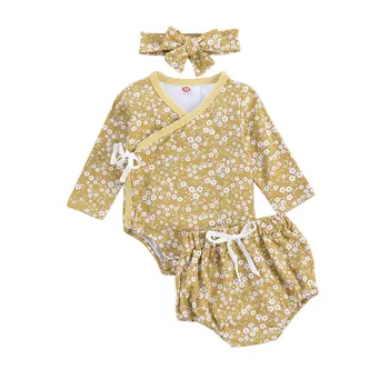 WOSHILAOCAI Vastsündinud Beebi Tüdrukute Riiete Komplekt Lilleline Puuvillane Baby Ülikond,peapael, Pikk Varrukas Ülevalt Elastse Pea, lühikesed Püksid 2020 Varustus