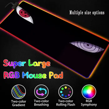 XGZ Animatsiooni Mouse Pad Naruto Silmad Muster RGB Mängija Tarvikud LED Backlight Arvuti Desktop Klaviatuur Pad Suur Mousepad