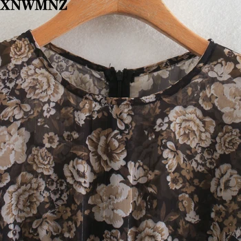 XNWMNZ Za naiste Mood trükitud metallik lõng kleit Vintage Naine ümar kaelus pikk varrukas Kogutud Nähtamatu zip Mini kleit