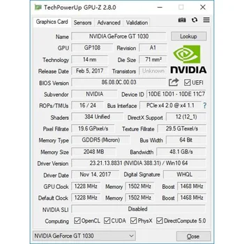 Yeston GTX1030-2G D5 TC Graafika Kaardi 1228-1468MHz 2G/64bit/GDDR5 Mängude Graafika Kaardi, millel DVI-D + HDMI-liides