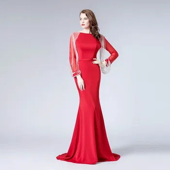 YQLNNE Elegantne Punane Õhtul Kleidid, Pikad Varrukad Beaded Merineitsi Ametlik õhtukleit Naiste Pool Kleit 2020