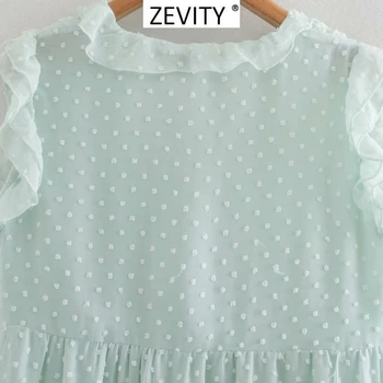 Zevity naiste elegantne v-kaeluse ruffles dot õmblema ruffles sifonki kleit stiilne naiste liblikas varruka vestidos peokleidid DS4159