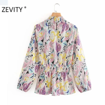 Zevity naiste mood värvikas graffiti prindi vabaaja smock pluus särgid naiste elastne seista krae stiilne blusas brändi tops LS7051
