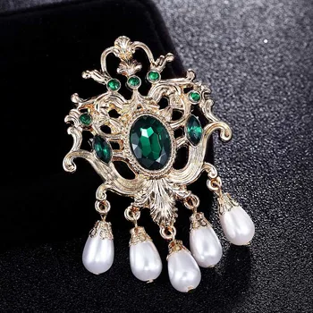 Zlxgirl imitatsioon pearl Roheline crystal Crown naiste ja meeste ehted Euroopas disain kulla värvi sall sõrmed aksessuaar pulm pross