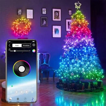 Äsja Christmas Tree Teenetemärgi Tuled Custom LED String Tuled App kaugjuhtimine Valguse S66