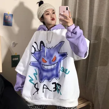 Ülegabariidiliste Topp Harajuku Kpop Streetwear Halloween korea Paari Uus Õpilane Võltsitud Kaks-töö Velvet Paks Talve Tõusulaine